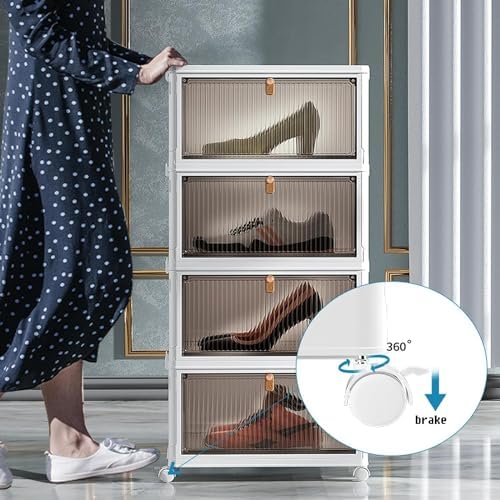 HYGRAD BUILT TO SURVIVE Foldable White Plastic Shoe Box Stackable Storage Cab...