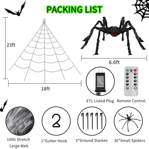 Halloween Decorations Outdoor Spider Web Lights, 23Ft 350 LED Light up Spider...