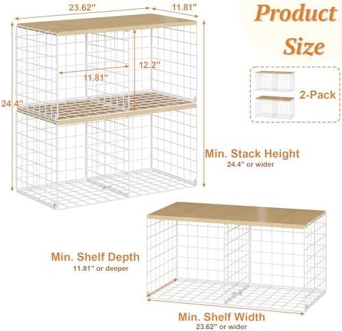 2 Pack Stackable Closet Organizers and Storage, 4 Cube Closet Shelves with Wo...