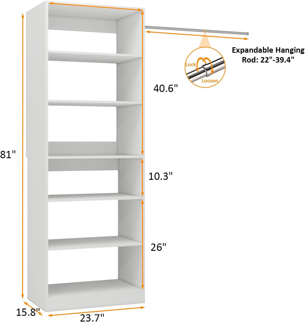 Closet system with 15-Height Adjustable Storage Shelves, Wood Closet Organize...