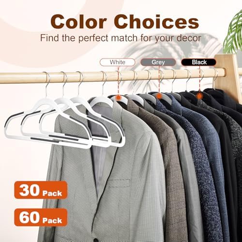 HOUSE DAY Non Slip Plastic Clothes Hangers 60 Pack with Rubber Pads, White