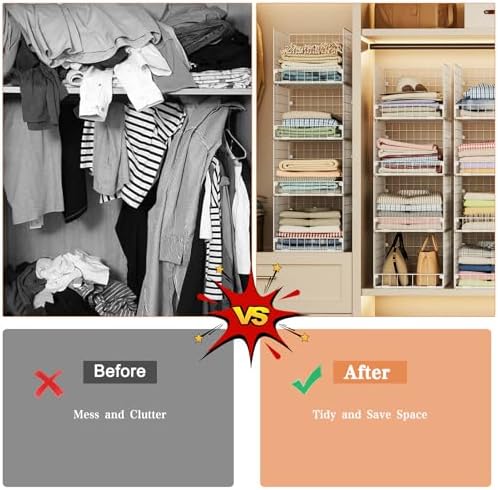 5-Tier Stackable Closet Storage Shelves, Closet Organizers and Storage Basket...