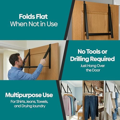 HOLDN’ STORAGE Over The Door Hanger Rack Foldable, Black