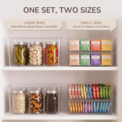 Hudgan 8 Clear Plastic Storage Bins for Pantry Organizer, Kitchen Cabinet
