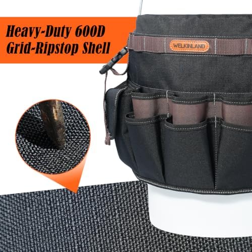 WELKINLAND 47-Pocket 5 Gallon Bucket Organizer, Grid-Ripstop Tool Bucket
