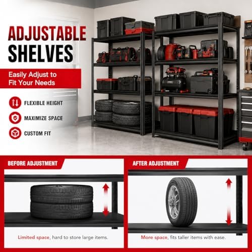 Garage Shelving, 1800 LBS Heavy Duty Metal Storage Shelves, 3-Tier Adjustable...