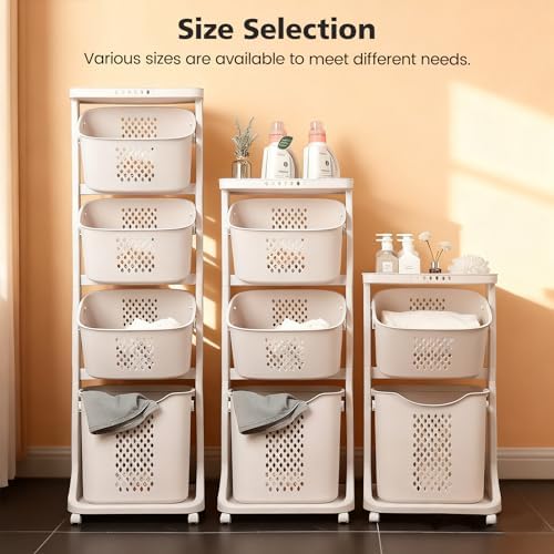BAOKALER 4-Tier Laundry Hamper Sorter, Vertical Laundry Baskets with Wheel