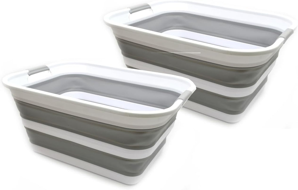 SAMMART 42L Set of 2 Collapsible Plastic Laundry Basket - Foldable Pop Up Sto...