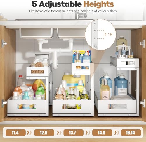 2 Pack 20.47IN Depth Under Sink Storage Organizer, Large 2-Tier Elegant Mesh ...