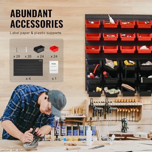 VEVOR 48-Bin Wall Mounted Storage Bins Parts Rack Organizer Garage Shop Tool ...