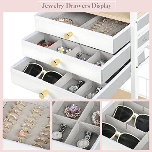 Keebofly Large Floor Jewelry Organizer Stand with 3 Drawers - White