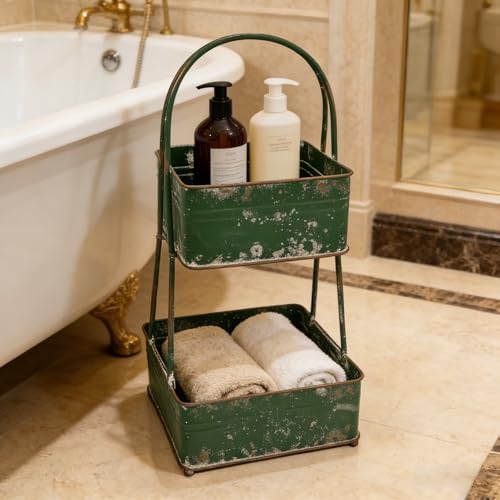 Vintage Metal Storage Basket 2-Tier 25.98" H Farmhouse Distressed Kitche...