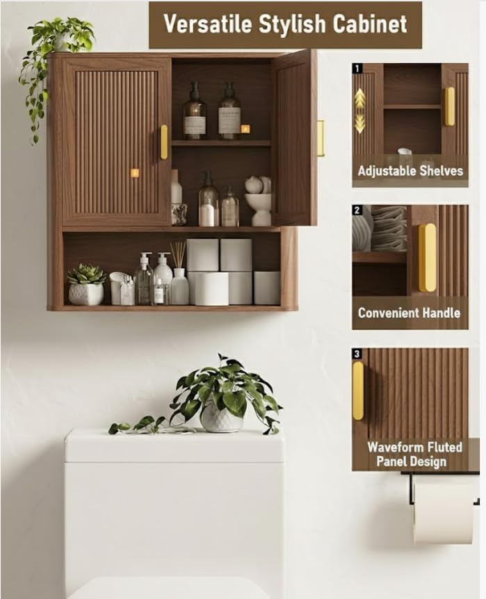 INNOD Bathroom Storage Cabinet, Medicine Cabinet with Adjustable Wood Shelf &...