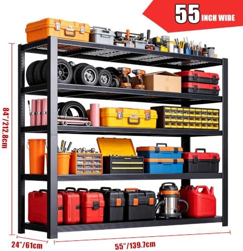 84" H Heavy Duty Wire Garage Shelving, 5-Tier Adjustable Industrial Meta...