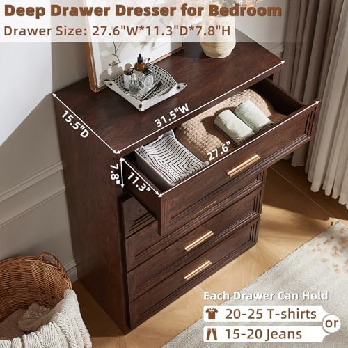 RWYHG Dresser for Bedroom 5 Drawer 45" Tall with Gold Handle Closet Storage