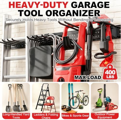 Garage Tool Organizer Wall Mount 49.5 inches with 10 Adjustable Heavy-Duty Ho...