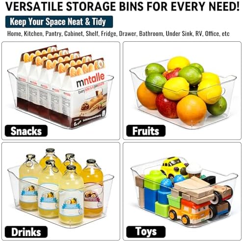12 PACK Multi-Use Clear Storage Bins, Pantry Kitchen Cabinet Organizer Bins