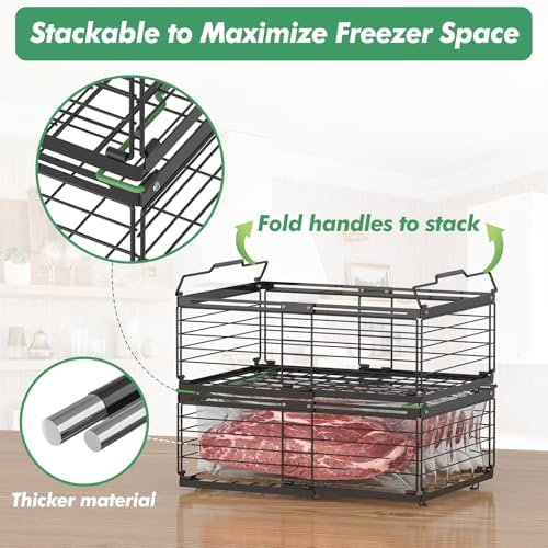 ADRIMER Freezer Organizer Bins, 4 Packs Foldable & Stackable Chest Freeze...