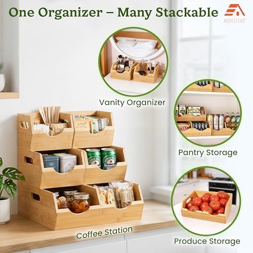HOMESTEAD 3-Tier Bamboo Pantry Storage Bins – Stackable Potato & Onion St...