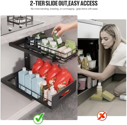 Under Sink Organizer Upgrade To Professional Rails,2-Tier Dual Pull Out Cabin...