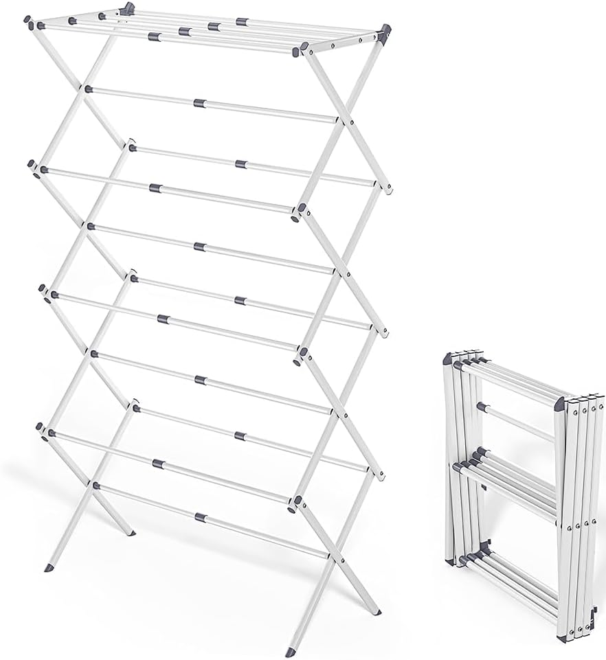 4-Tier Foldable Clothes Drying Rack 15" D x 29" W x 52" H - White