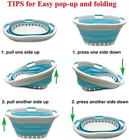 SAMMART 36L Set of 2 Collapsible 3 Handled Plastic Laundry Basket-Foldable Po...