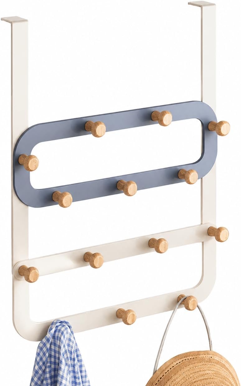 Over the Door Hook Rack, 14-Hook Coat Hanger for Clothes, Bags, Towels