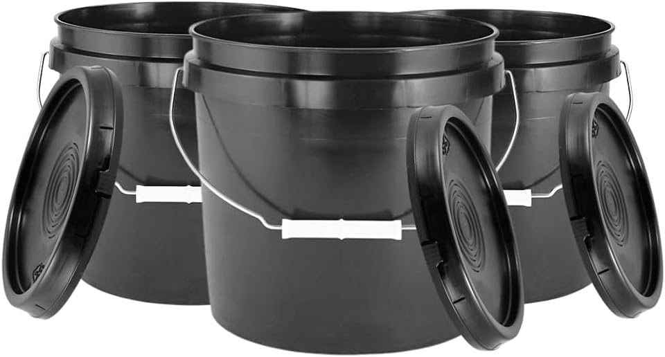 House Naturals 3.5 Gallon Black Bucket Pail Food Grade BPA Free with Lids (Pa...