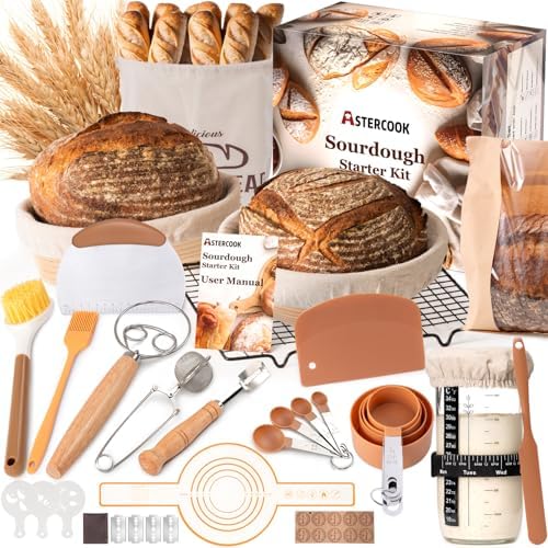 Astercook Sourdough Starter Kit with Round & Oval Banneton Bread Proofing...
