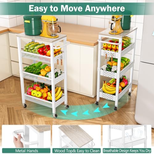 Vivihomety 4-Tier Laundry Utility Rolling Storage Cart with Wheels, Metal