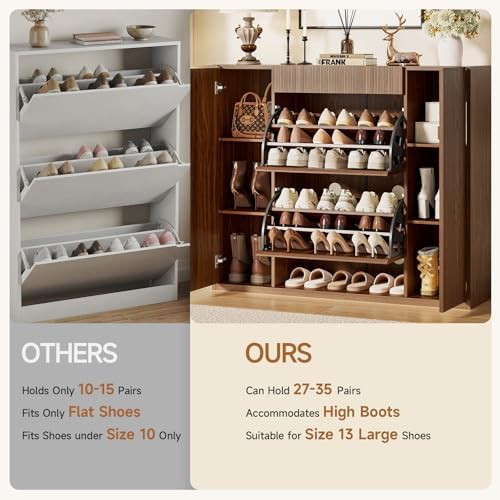 ONBRILL Large Shoe Cabinet with 2 Flip Drawers (3-Tier Each), 27-35 Pairs Sho...