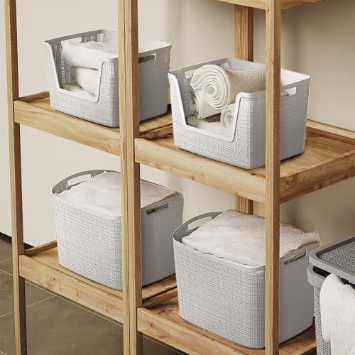Curver Set of 2 XL 30.5L Jute Decorative Plastic Organization and Storage Bas...