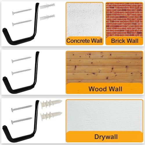 KURUI 15" Heavy Duty Garage Storage Hooks, 8 Pack Wall Mount Kayak Rack