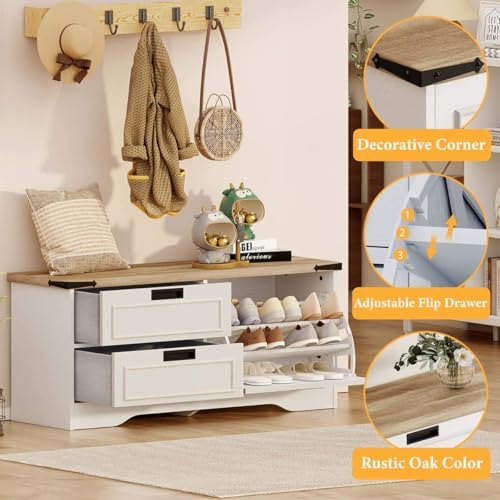 FATORRI Shoe Storage Bench, Entryway Bench with Flip Drawer, Wooden Entry Way...