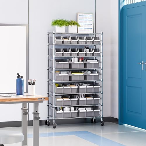 8-Tier NSF 24-Bin Steel Wire Shelving Rack, 36"W x 14.25"D x 63.5&q...