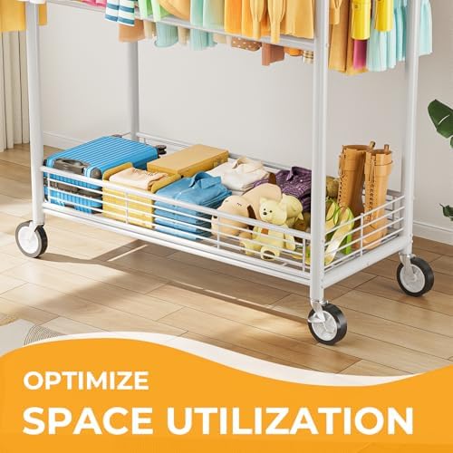 Heavy Duty Clothes Rack Load 960LBS, Three Rods Rolling Clothing Racks for Ha...