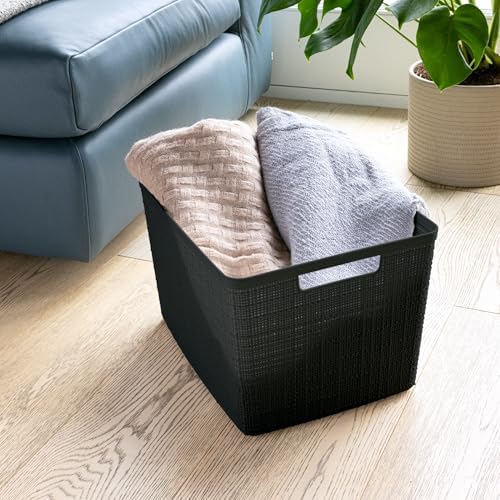Curver Set of 4 Large 20L Jute Decorative Plastic Organization and Storage Ba...