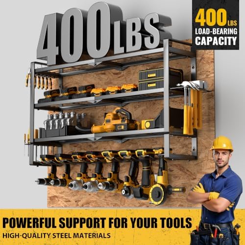 MOOMSINE Large Power Tool Organizer Wall Mount for Garage, 4-Tier Heavy Duty ...