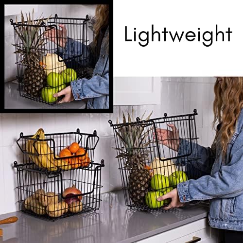 BIRDROCK HOME 3pc Stackable Wire Storage Bins - Fruit Vegetable Organizer - M...