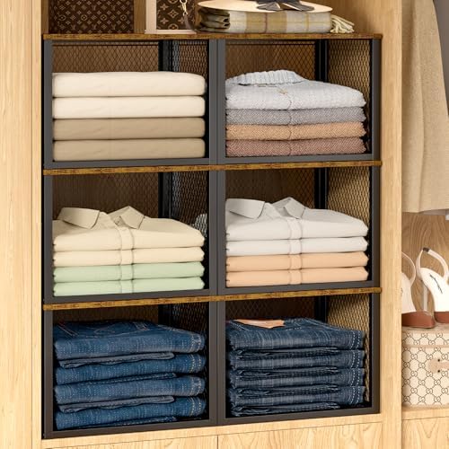 3 Pack Stackable Closet Organizers and Storage Basket, Closet Shelves with Wo...