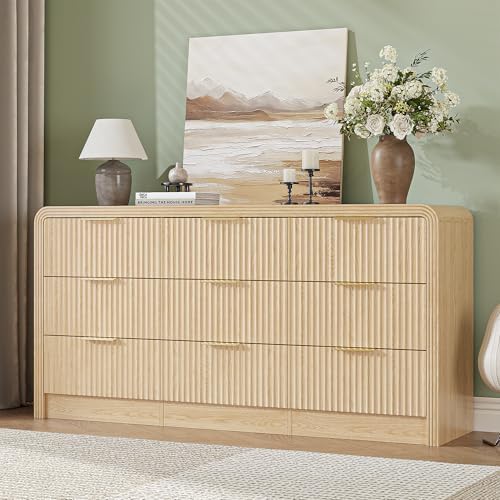 Decofy Fluted 9 Drawers Dresser, 63'' Wide Chest of Drawers for Bedroom