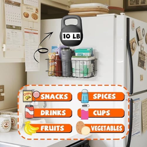 ULIBERMAGNET Magnetic Baskets, Large Capacity Metal Wire Mesh Basket Holder O...