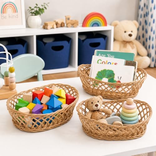 10 Pack Plastic Oval Basket, 10"x7.5"x4" Wicker Bread Basket B...