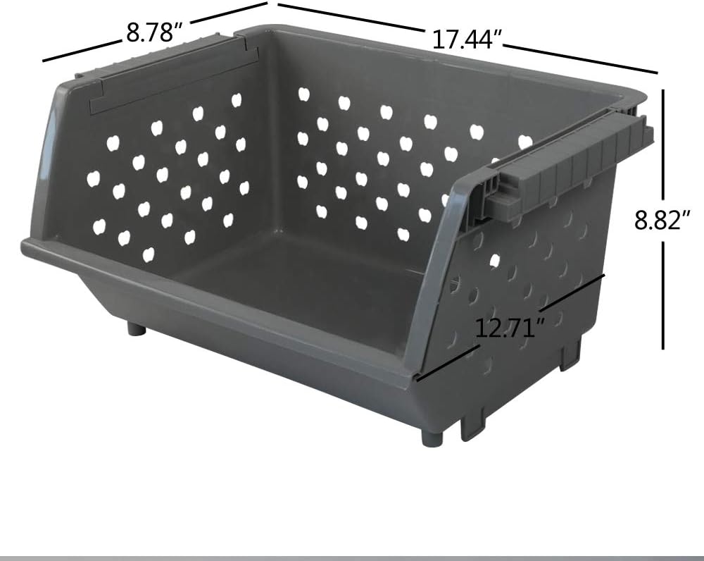 Begale 3-Pack Gray Plastic Stackable Detachable Storage Bin