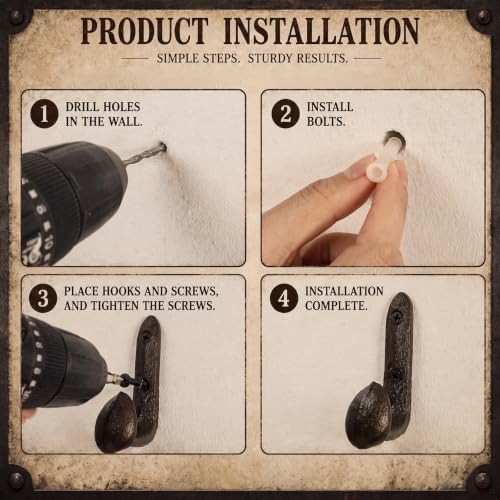 Yalikop 6 Pack Railroad Spike Cast Iron Hooks, Rustic Heavy Duty Wall Hook