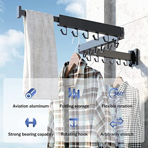 HEILAIYI Clothes Drying Rack for Laundry,Wall Mounted Clothes Hanger Rack,Fol...