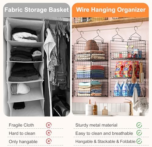 Sonyabecca 3-Tier Closet Organizers and Storage, Foldable Stackable Wire Bask...