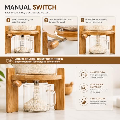 7.5L Rice Dispenser, Flour and Cereal Container, Glass Food Storge Container ...