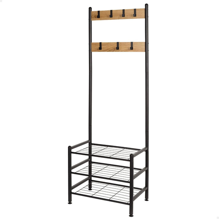 AKTIVE 18428 MAX Home Shoe Rack Entrance and Floor Standing Coat Rack, 7 Removable Hooks and 3 Shelves Storage, 60 x 40 x 175 cm, Industrial, Leveling Legs