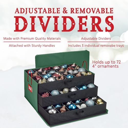 HOLDNโ STORAGE Christmas Ornament Storage Box with Dividers, Holds Up to 72 O...